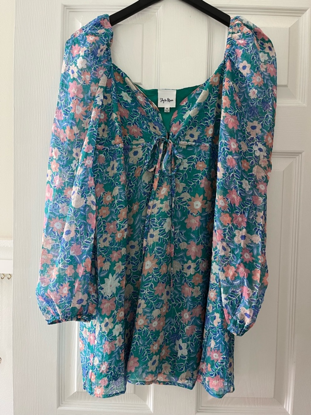 Long Sleeve Teal Floral Sun Dress